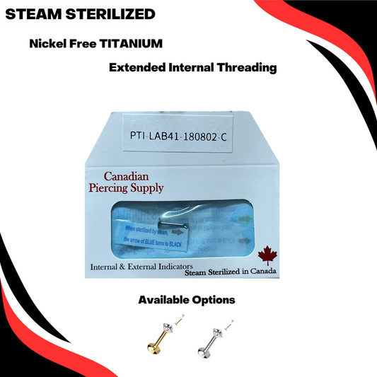 Pre-Sterilized EASY FIT Titanium Internal Thread Prong CZ Labret with Extended Threading