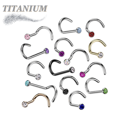 Titanium Nostril Corkscrew with Press Fit Gem Ball Top