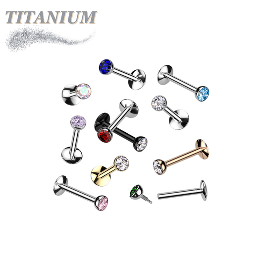 EASY FIT Titanium Internal Thread Bezel CZ Labret with Extended Threading