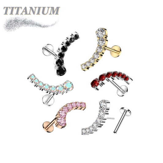 Threadless Titanium Prong Set Descending Curved Labret Combo