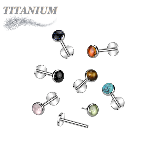 Titanium Threadless Bezel Natural Stone Top Labret Combo