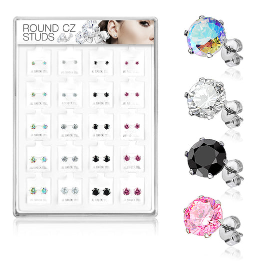 20 Pairs of Earrings Assorted Size & Color in Display Case