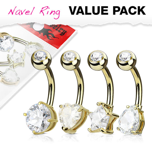 4pc Value Pack Mixed Shape Surgical Steel Belly Rings